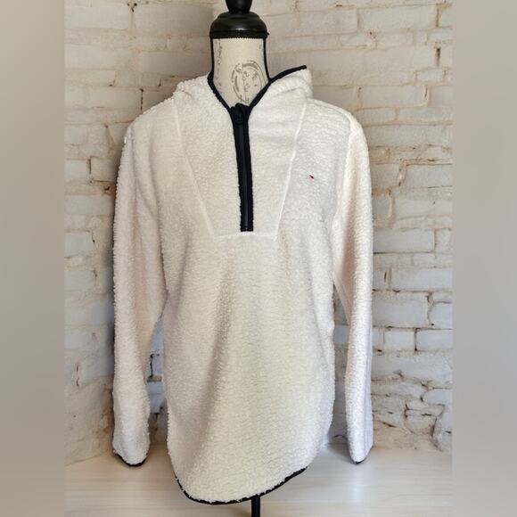 Tommy Hilfiger Women’s Faux Sherpa Pullover Half Zip Medium EUC - Picture 1 of 13